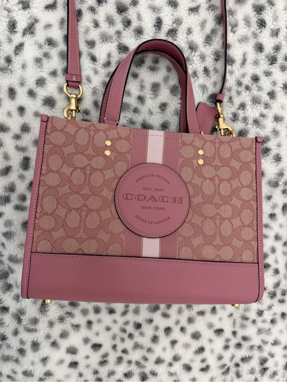 NWOT Coach Dempsey Carryall Pink Signature Jacquard Stripe Medium Crossbody Tote - Picture 4 of 9